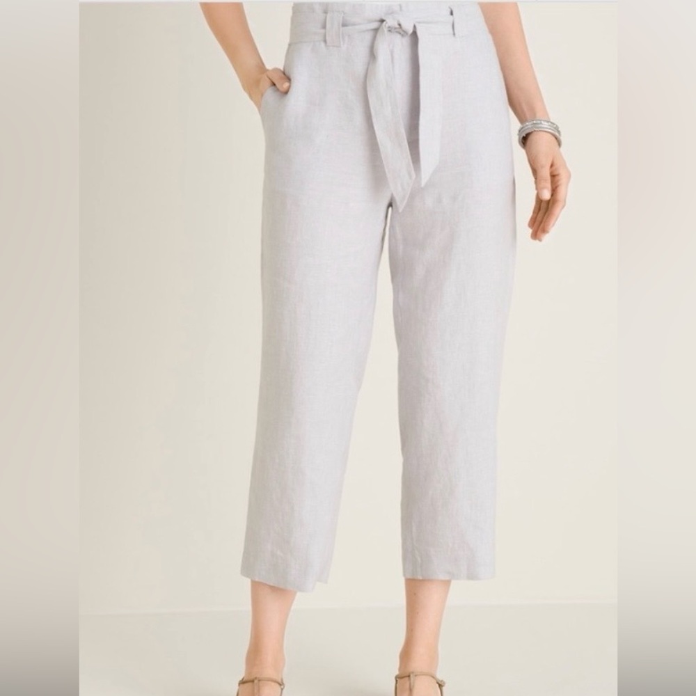 CHICO’S Tan Linen Cropped Pants Size 8/1R Classic Coastal Casual